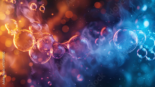 Vibrant display of interconnected bubbles against a colorful, bokeh-effect background.