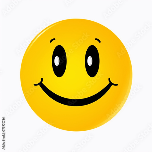 Classic yellow smiley face with black eyes and a wide smile against a white background photo