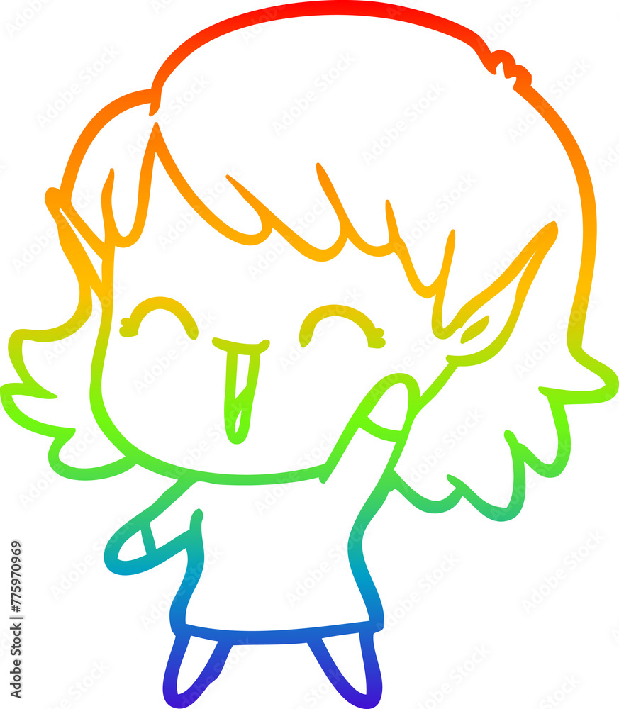 Fototapeta premium rainbow gradient line drawing of a cartoon elf girl