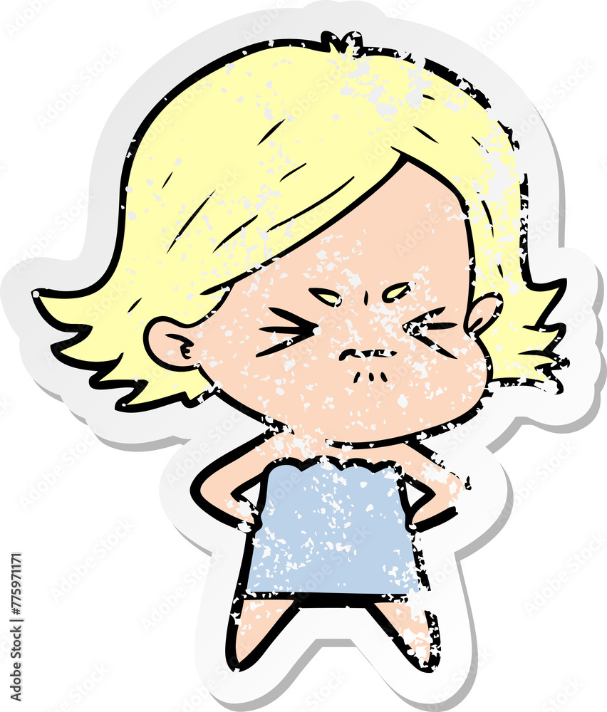 Obraz premium distressed sticker of a cartoon angry girl
