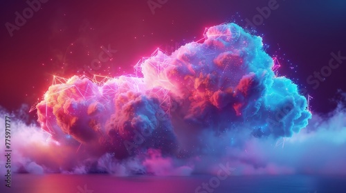 A 3D render of a colorful cloud with glowing neon, embodying the concept of evolution and change
