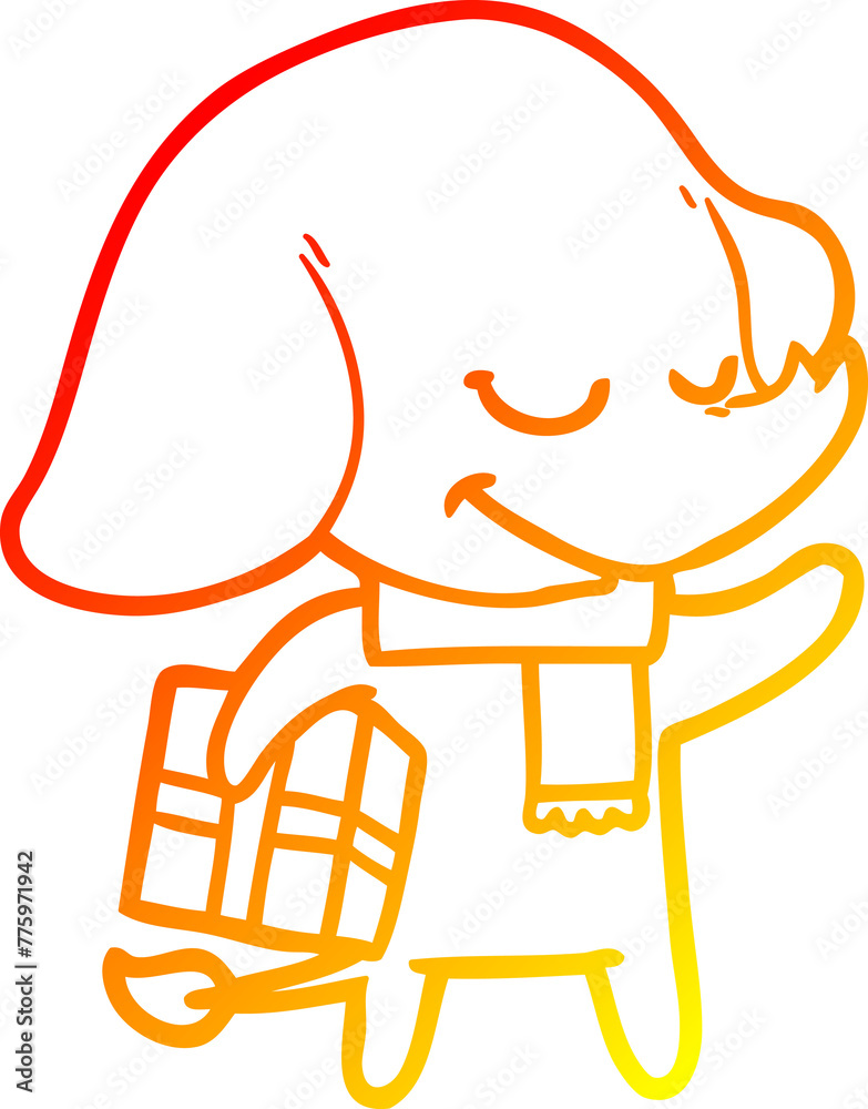 warm gradient line drawing of a cartoon christmas elephant warm gradient line drawing of a cartoon christmas elephant
