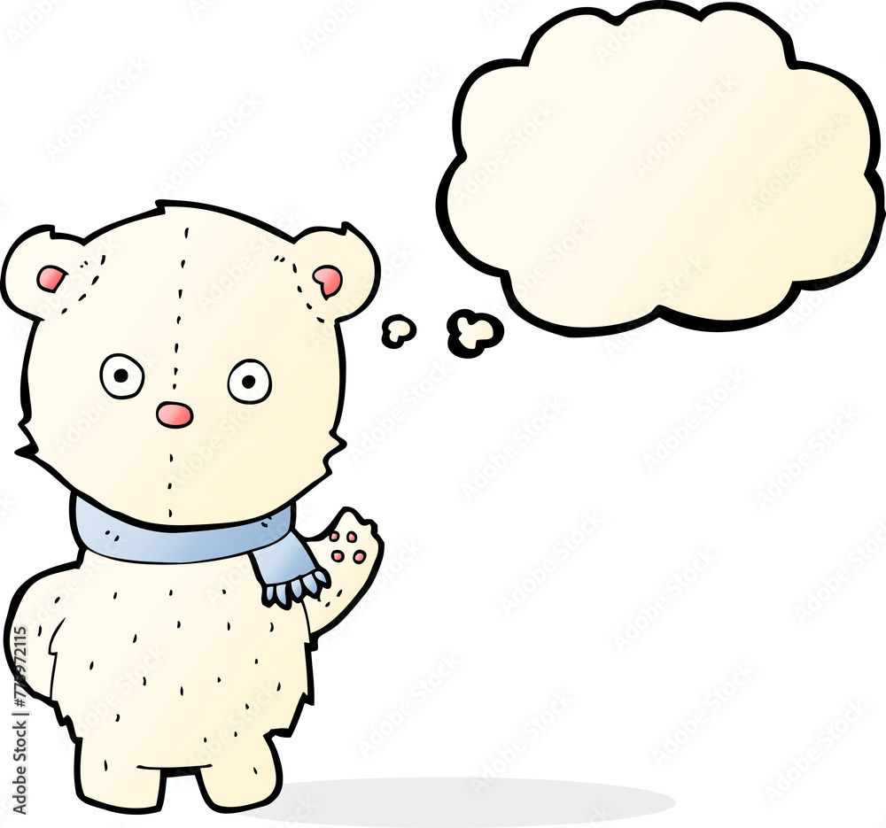cartoon waving polar bear cub with thought bubble cartoon waving polar bear cub with thought bubble