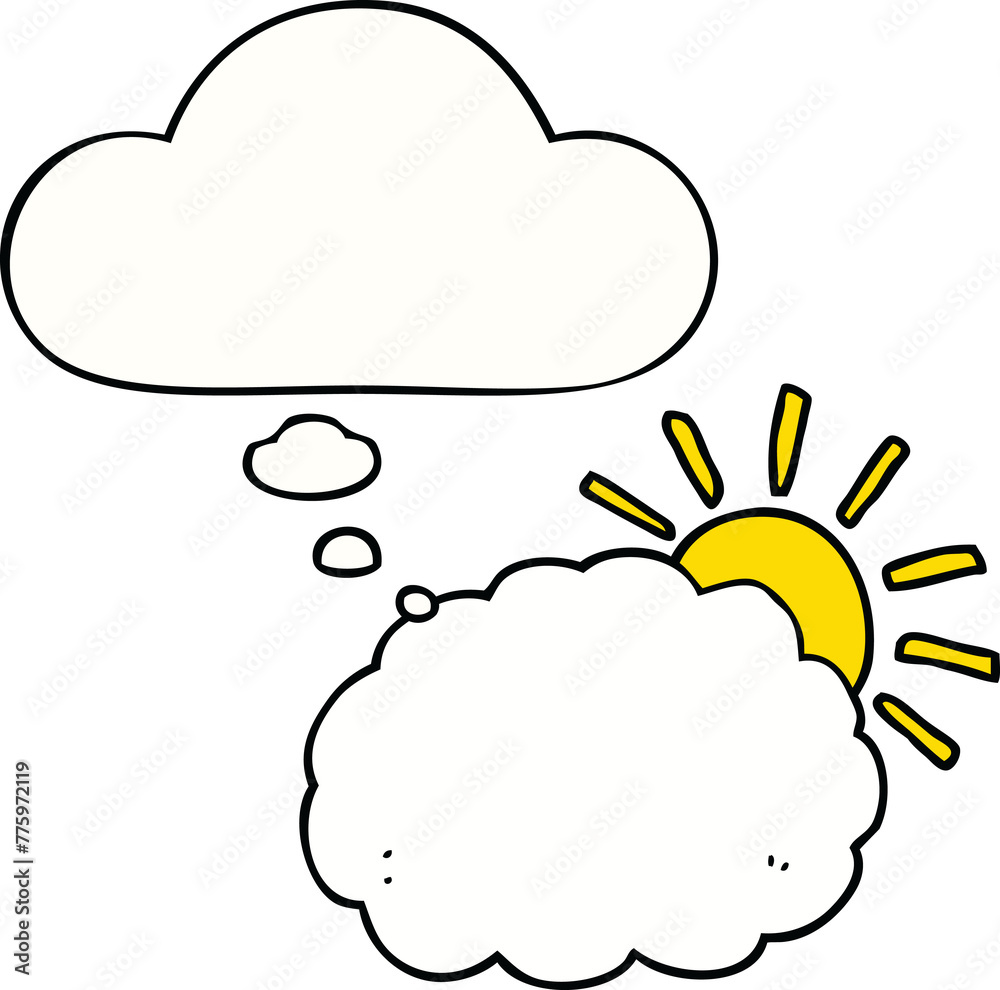 Fototapeta premium cartoon sun and cloud symbol with thought bubble