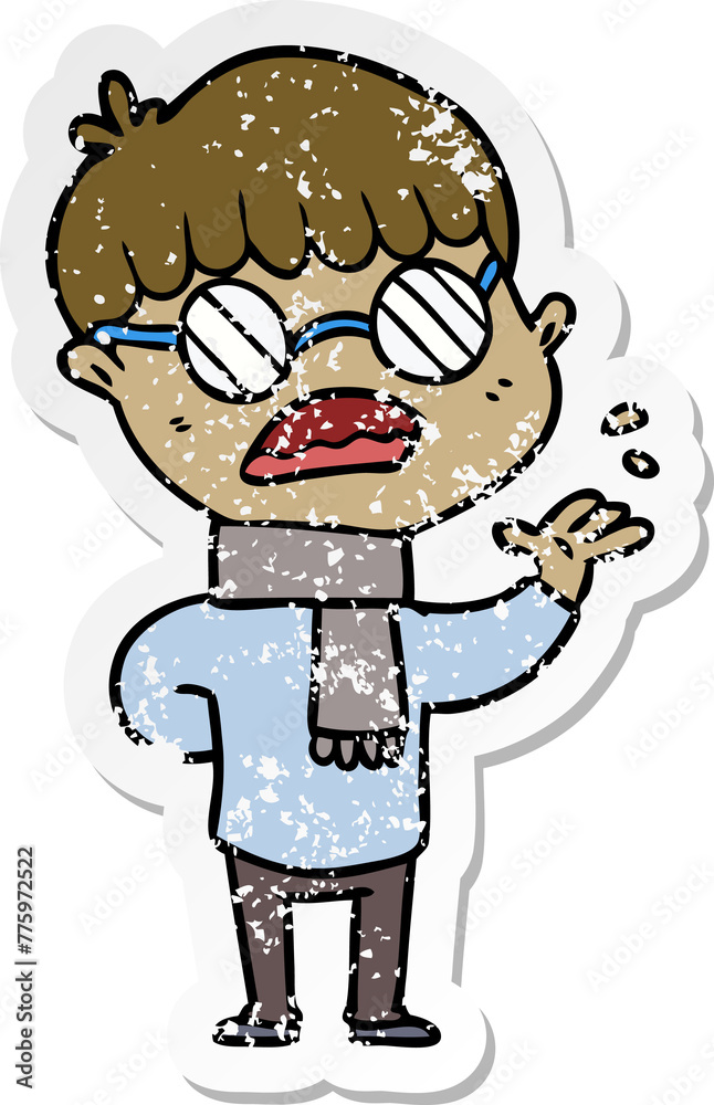 distressed sticker of a cartoon boy wearing spectacles distressed sticker of a cartoon boy wearing spectacles