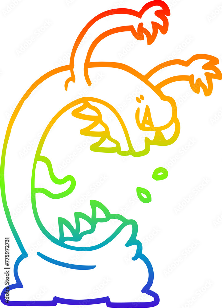 rainbow gradient line drawing of a cartoon monster
