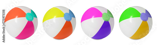 Bright beach balls isolated on white, set
