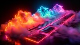 A 3D render of colorful cloud with glowing neon keys