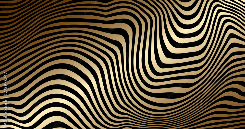 Dazzling golden shiny colored background featuring an adorable wavy line pattern. Shiny visual delight