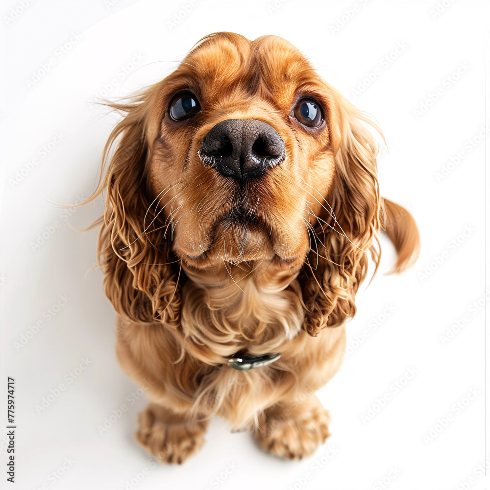 Close-up of an adorable brown spaniel with big, expressive eyes