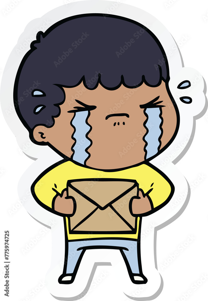 sticker of a cartoon man crying