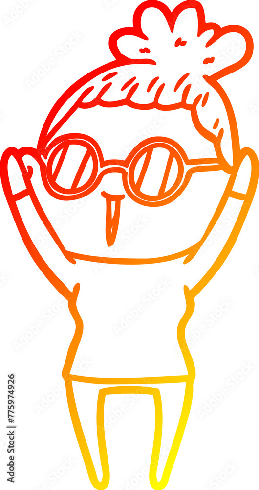 warm gradient line drawing of a cartoon woman wearing spectacles warm gradient line drawing of a cartoon woman wearing spectacles