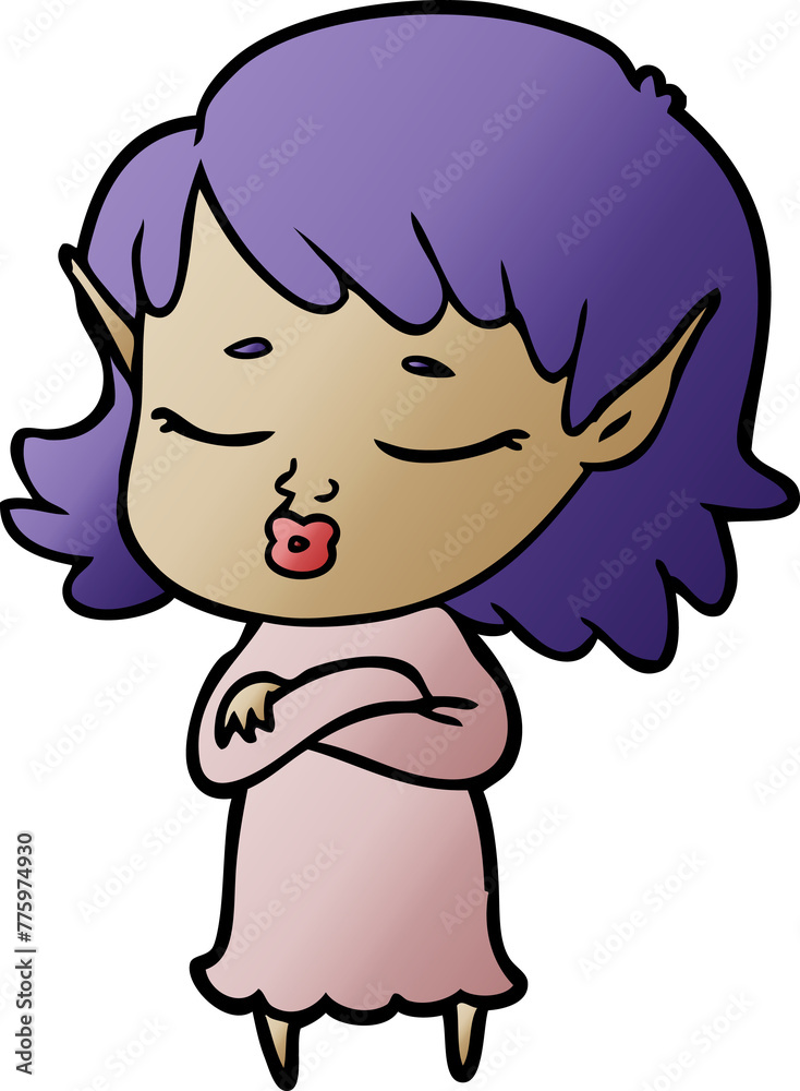 pretty cartoon elf girl with corssed arms pretty cartoon elf girl with corssed arms