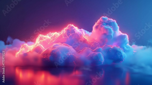 A colorful 3D render of a neon-lit cloud with geometric patterns