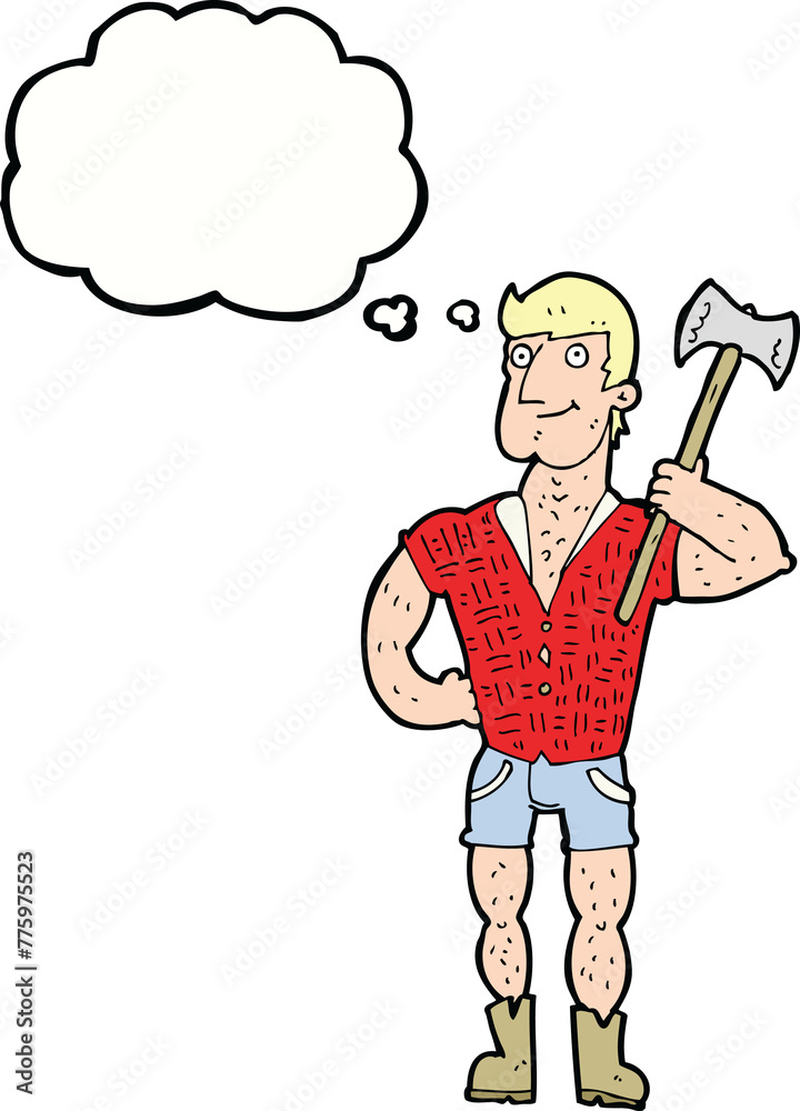 cartoon lumberjack with thought bubble