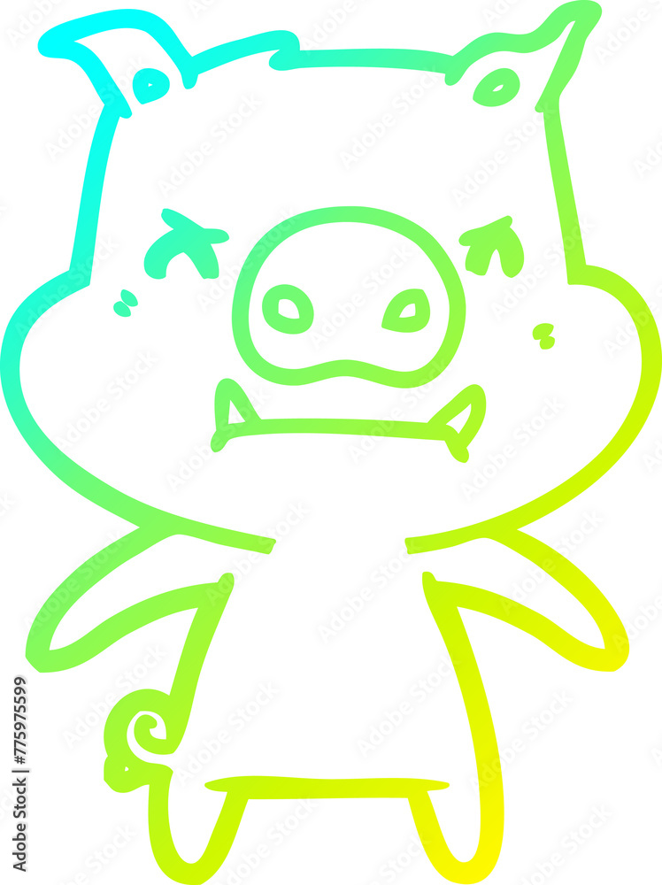 cold gradient line drawing of a angry cartoon pig cold gradient line drawing of a angry cartoon pig
