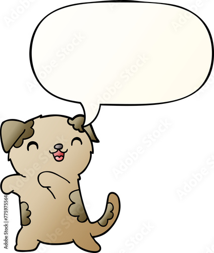 cute cartoon puppy with speech bubble in smooth gradient style