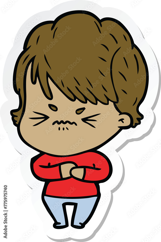 sticker of a cartoon frustrated woman sticker of a cartoon frustrated woman