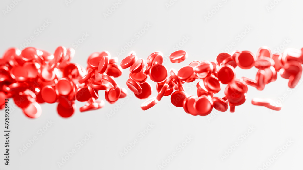 Red blood cells on a white background. 3d render illustration.