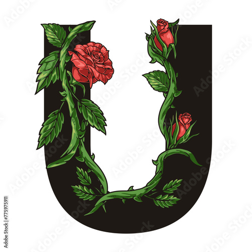 Flower letter U colorful element