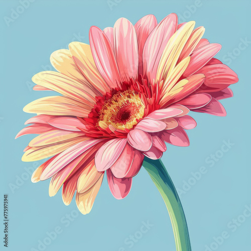 A delicate pink gerbera daisy stands out against a soothing blue background  exemplifying simplicity and grace.