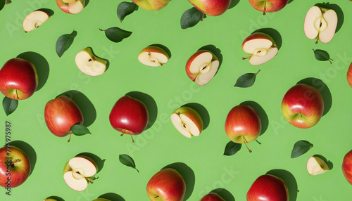 apples on green background,   bright colors