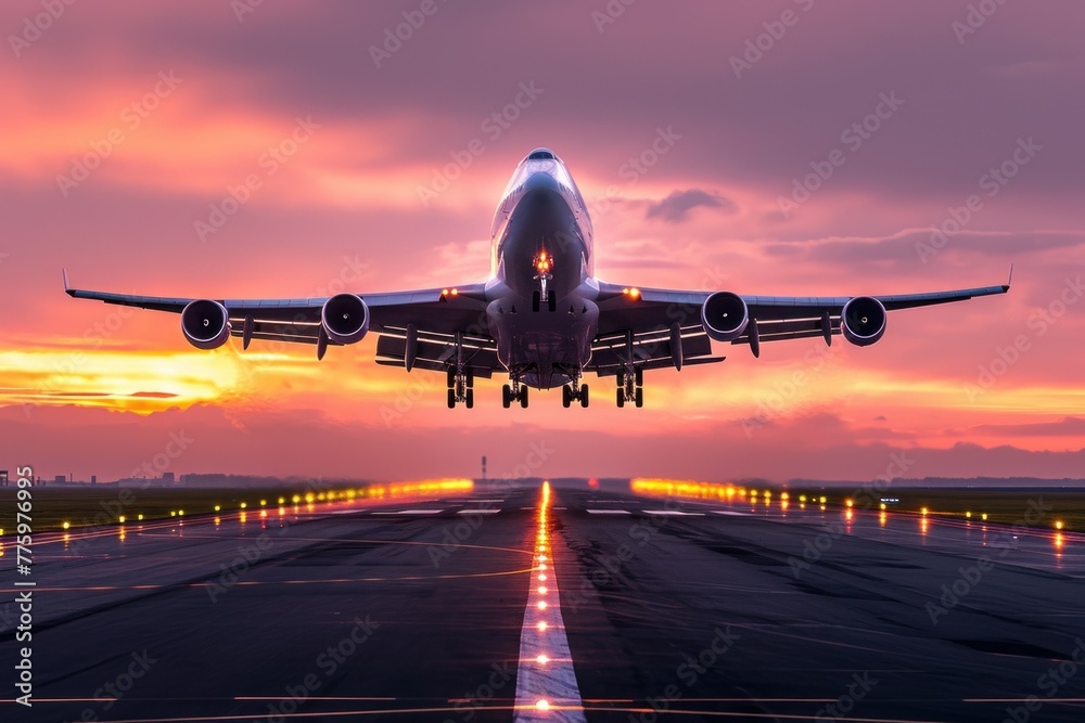 passenger plane taking over airport runway use for air transport and traveling theme passenger plane taking over airport runway use for air transport and traveling theme