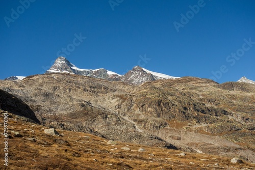 Landscape view of the snow-capped mountains in the alps of Switzerland