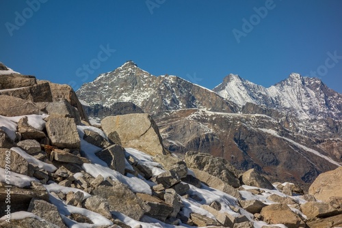 Landscape view of the snow-capped mountains in the alps of Switzerland