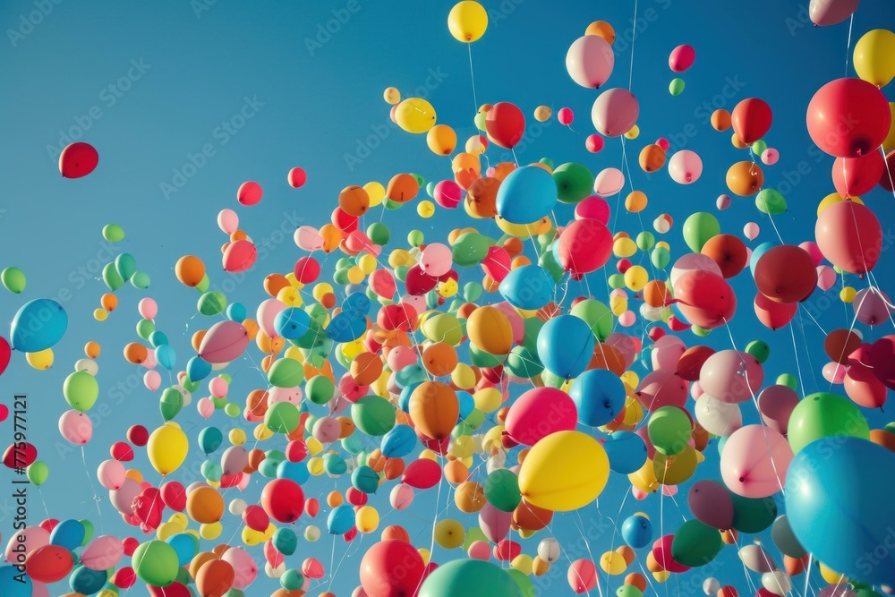 Mesmerizing Balloons rising air. Party summer. Generate AI Mesmerizing Balloons rising air. Party summer. Generate AI
