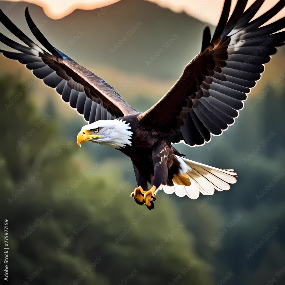 Obraz premium ai generated illustration design of an eagle flying in search of prey with dashing and beautiful wings