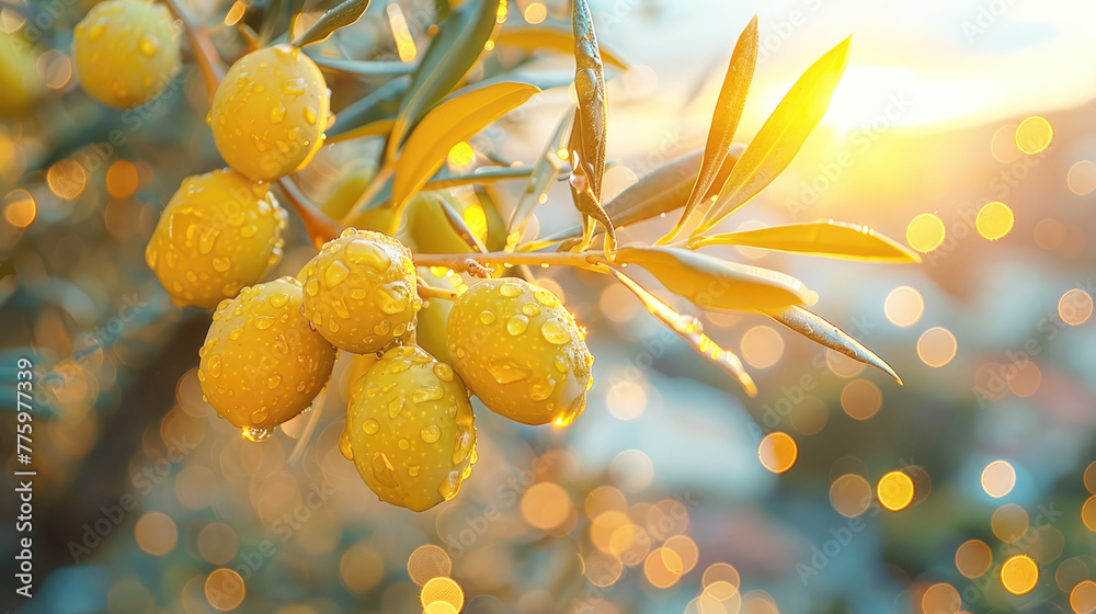 Organic olive oil, olive tree branches with ripe green olives. Mediterranean garden, food background, copy space. Organic olive oil, olive tree branches with ripe green olives. Mediterranean garden, food background, copy space.