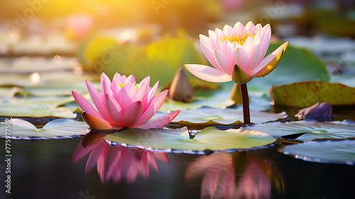 A pink and yellow lotus flower in a pond