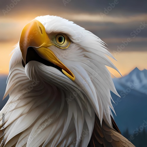 ai generated close up illustration of a dashing eagle with a sharp gaze with a creamy bokeh background