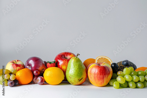 Assorted Fresh Fruits and Vegetables: Apples, Oranges, Grapes, Pears, Bananas, Kiwis, and Lemons