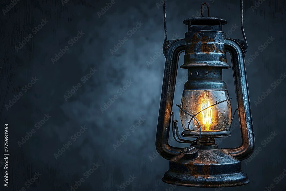 Vintage oil lamp hanging on rustic wall