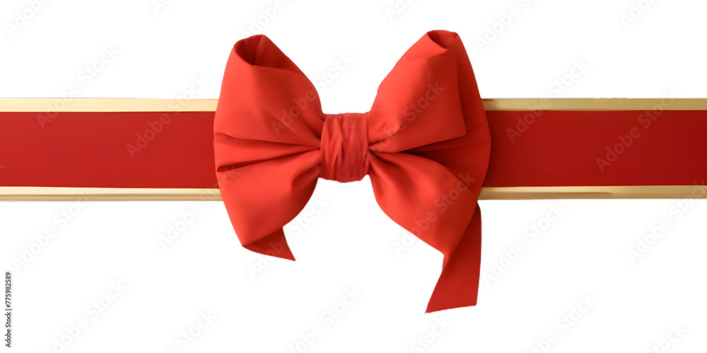 Red ribbon and bow with gold isolated on transparent png background Red ribbon and bow with gold isolated on transparent png background