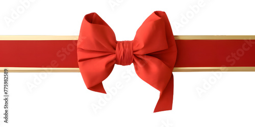 Red ribbon and bow with gold isolated on transparent png background