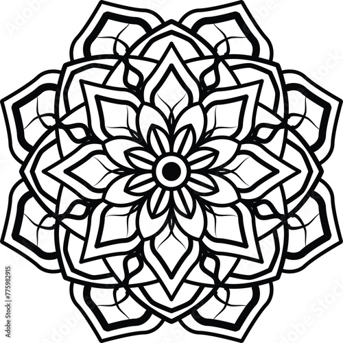 Flower mehndi pattern for Henna drawing and tattoo.Mandala coloring book simple and basic for beginners, seniors and children.