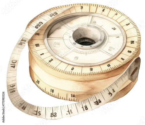 Vintage measuring tape watercolor illustration