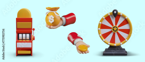 Set of illustrations for gambling business design. 3D objects in cartoon style