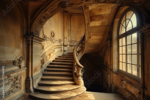 Intricate Baroque stairway leading. Historic art. Generate Ai