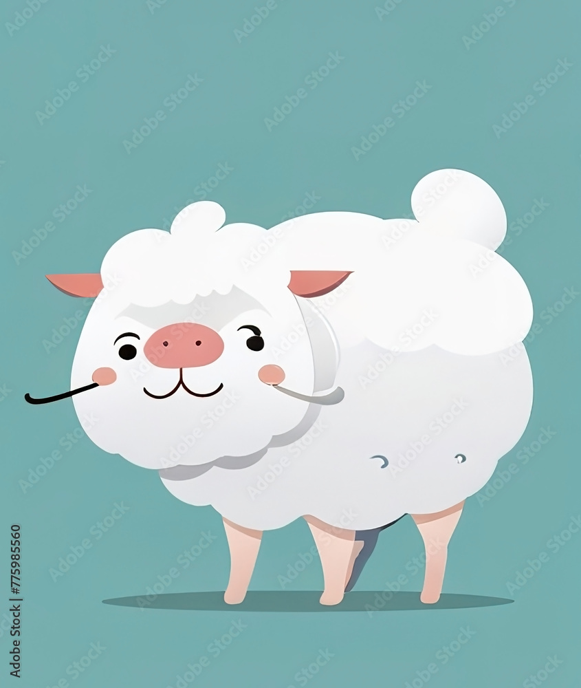 Obraz premium Cartoon funny white sheep isolated on blue background. Vector illustration.
