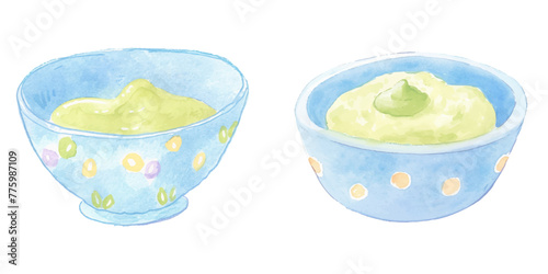 wasabi on bowl watercolor vector illustration