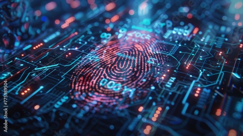 Cyber Security Data Protection concept based on fingerprints. A biometric fingerprint scanner for identification...