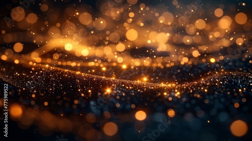 Black background with gold abstract bokeh at Christmas
