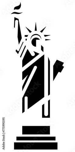 Statue of Liberty in minimalist style. Monochrome logo of democracy and freedom of speech. Symbol of the USA, a landmark of New York. 