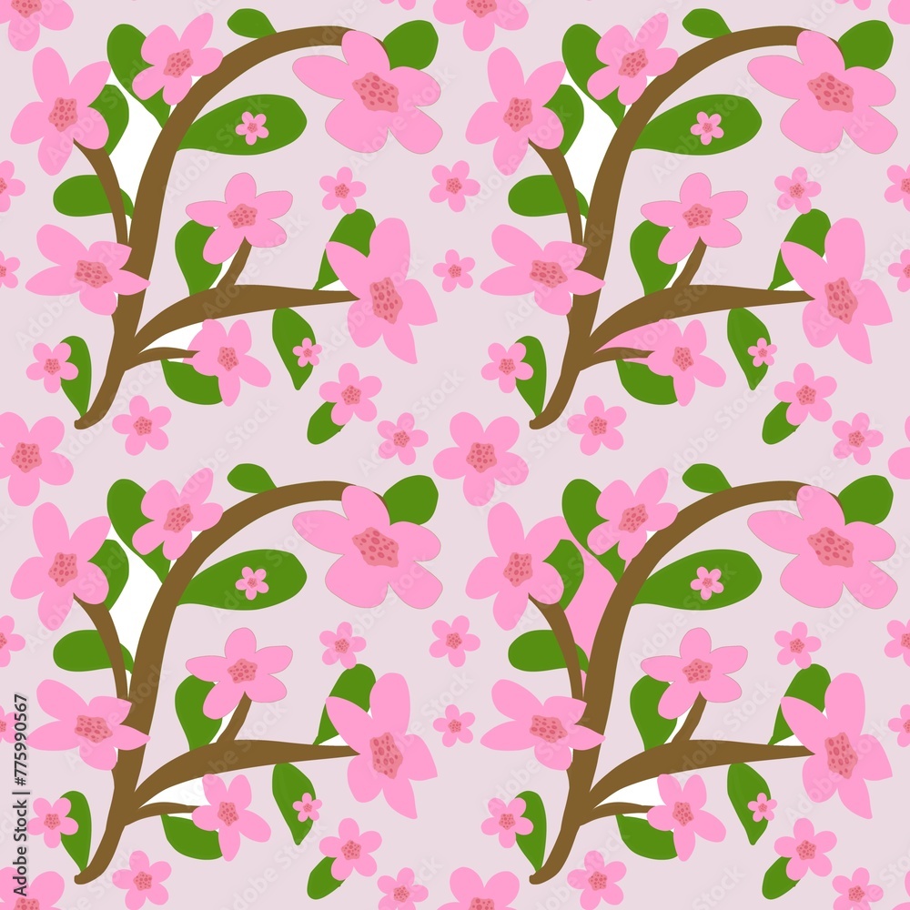 seamless pattern with pink flowers