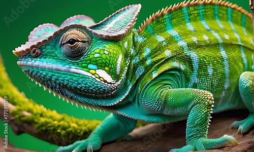 Chameleon Sitting on tree , abstract background  ,Close-up , Portrait , Horizontal ,high resolution, nature, ecology, 3d rendering