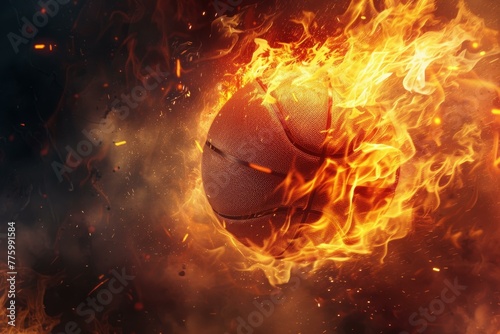 Blazing Basketball ball in fire. Sport play game. Generate Ai photo